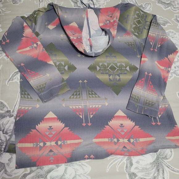 Chaps Blue/Green/Peach Cotton Pull Over Hooded Sweatshirt/Top Medium EUC - Picture 6 of 8